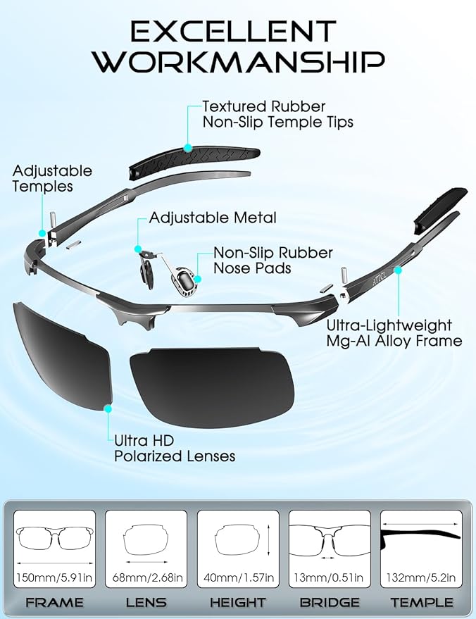 ATTCL Polarized Sunglasses Men Sports: UV Protection Anti Glare Wrap Around Lightweight Metal Driving Fishing Golf Running