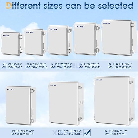 Waterproof Outdoor Project ABS Plastic Junction Box IP67 Weatherproof Dustproof Enclosure with Hinged Cover, Mounting Plate,Wall Brackets for Power Project (Grey,17.7"x13.8"x7.9")