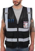 Dib Safety Reflective Vest ANSI Class 2, High Visibility Vest with Pockets and Zipper, Construction Work, Hi Vis