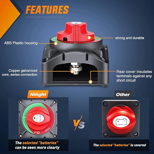 Nilight 600A High Current Battery Switch 12V 24V 48V ON Off Heavy Duty Battery Power Cut Master Switch Disconnect Isolator for Truck Vehicle Trailer RV Marine Boat Yacht