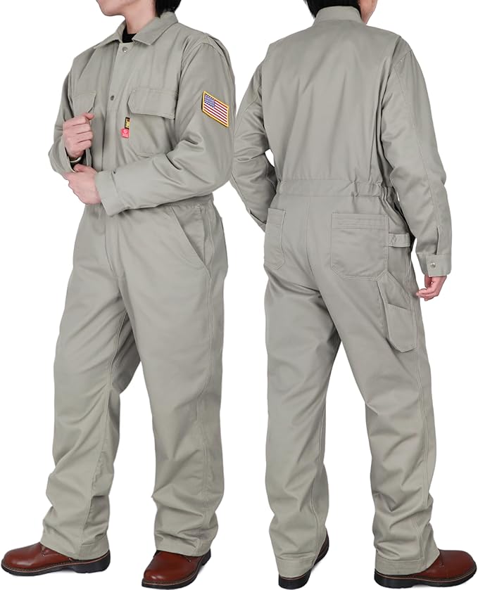 BOCOMAL FR Coveralls Men 7.5oz Cotton Twill Flame Resistant Fire Retardant Work Coverall NFPA 2112 HRC2