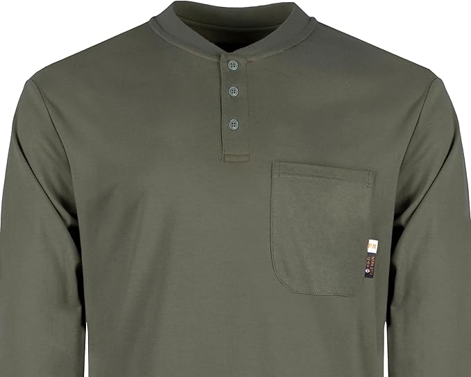 KONRECO FR Shirts for Men Long Sleeve 7oz Cotton Flame Resistant/Fire Retardant CAT2 Henley Shirt