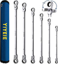 6 Pcs Extra Long Flex Head Ratcheting Wrench Set, Metric Long Wrench 8mm - 19mm, 72-Tooth Double Box End Wrenches, Chrome Vanadium Steel with Mirror Polish Finish, Rolling Pouch