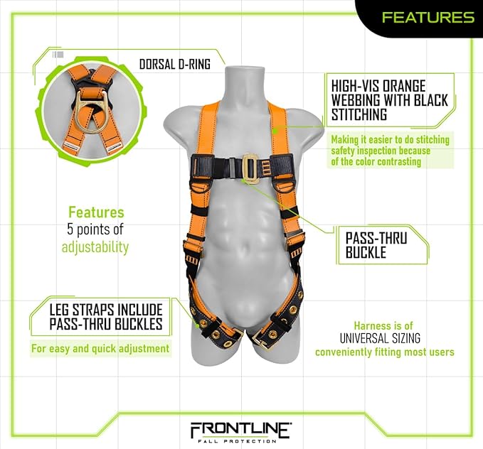 FRONTLINE FALL PROTECTION Combat Compliance Kit | Harness 5 point | Applicable ANSI-OSHA standards