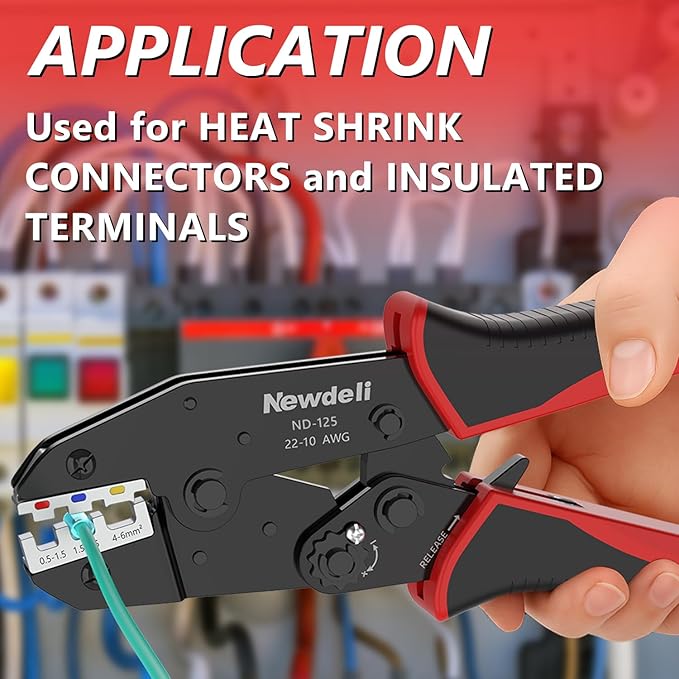 Newdeli Wire Crimping Tool for Heat Shrink Wire Connectors - AWG 22-10 Ratchet Wire Crimper Tool for Electrical Insulated Nylon Wire Terminals Heatshrink Butt Connectors Ratcheting Crimping Plier