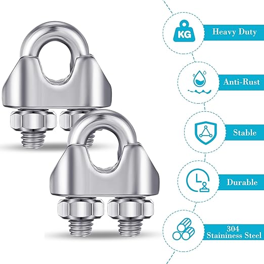 Blulu 50 Pcs 1/8 Inches M3 Stainless Steel Wire Rope Cable Clip Clamp 304 Stainless Steel Wire Rope Clamp Clip Wire Cable Clamp Wire Rope Clips U Bolt Saddle Fastener