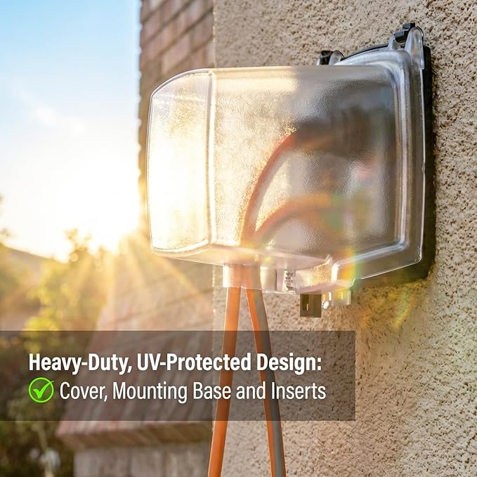 Intermatic WP1050 4-3/4" Deep Weatherproof Outlet Cover – Clear, GFCI & Round, Vertical Mount, UL Certified - Accommodates Single Device Configuration On Larger Double Gang 4"x4" Boxes