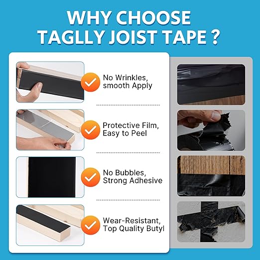 Butyl Joist Tape for Decking 2" x 50', 4 Rolls Weather-Resistant Deck Joist Tape, Waterproof and Anti-Corrosion, Self-Adhesive Flashing Joists Tape for Wood Decks Beams Roof
