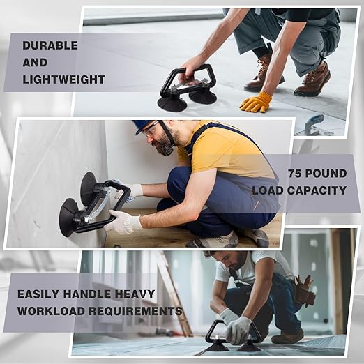 Shimeyao 1 Pcs Heavy Duty 5 Double Suction Cup Panel Elevator for Steel Raised Floor Panels Tile Marble Glass and Granite