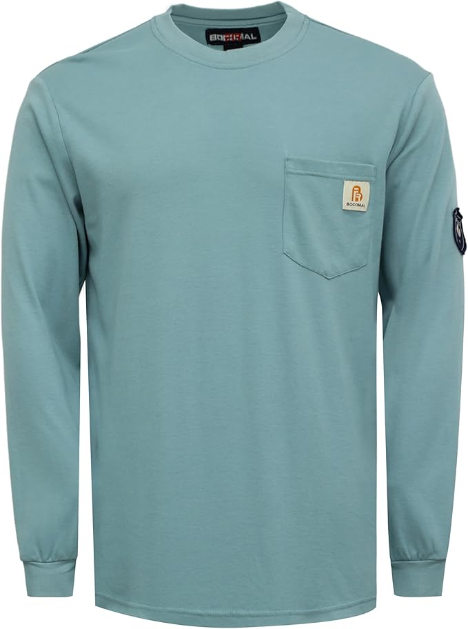 BOCOMAL FR Shirts Lightweight Classic Crew Long Sleeve Fire Resistant Shirt CAT2