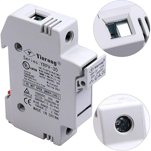 ZOOKOTO 2 PCS Solar Fuse Holder 15A 1000V DIN Rail Mount Fuse Holder 1 Pole White Plastic Housing with 10x38mm 2 Fuses 15A