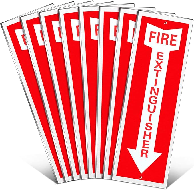 Tondiamo 8 Pack Fire Extinguisher Sign Rust Free Aluminum Reflective Signs 4 x12 Inch Laminated for Ultimate UV, Weather, Scratch, Water and Fade Resistance, Indoor and Outdoor(Reflective)