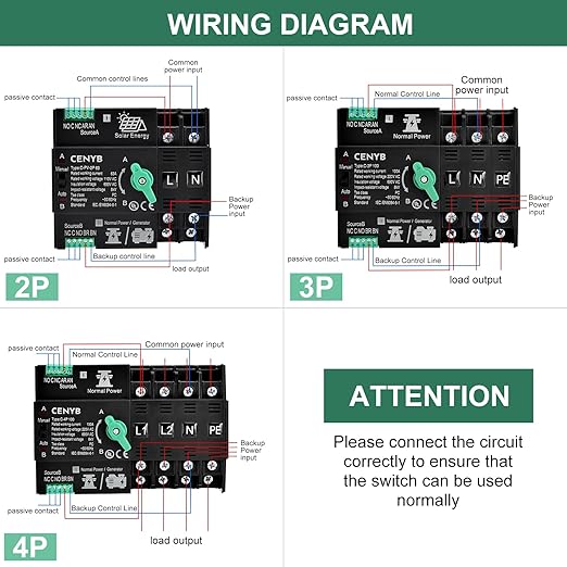 Automatic/Manual Transfer Switch for Home Generator 2P 63A AC110V Uninterrupted Power Supply DIN Rail Mount Toggle Changeover Module