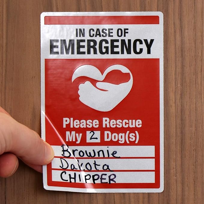 SmartSign “in Case of Emergency Please Rescue My Dogs Pet Rescue Decal Set | Two 2.75" x 4" & One 3.75" x 5.5" Engineer Grade Reflective Adhesive Labels, Made in USA