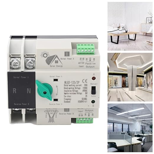 Power Automatic Transfer Switch 2P 110V 100A Mini ATS Generator Changeover Switch for Emergency Backup Power Transfer Din Rail Mount