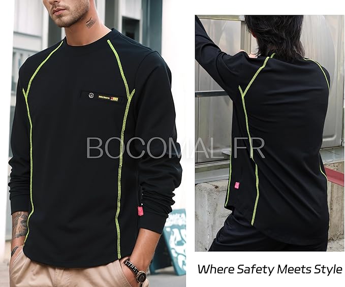 BOCOMAL FR Shirts for Men Melt Pocket Lightweight Crew T-Shirt NFPA2112/CAT2 Fire Resistant Work Shirt