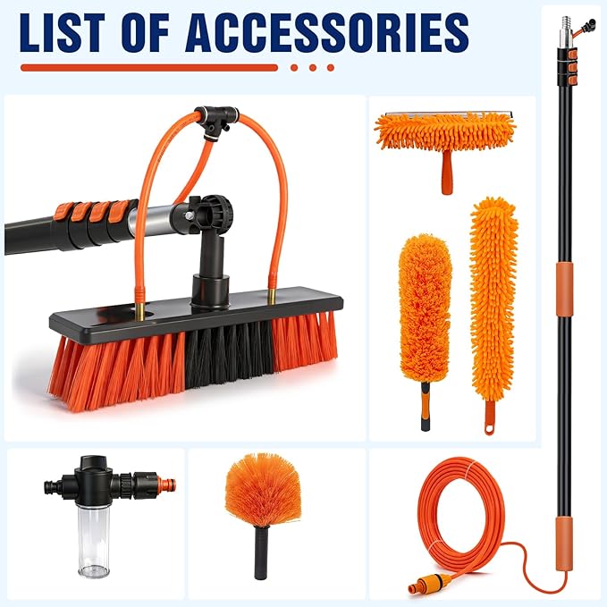 18FT Water Fed Pole Window Cleaning System & Solar Panel Cleaning Kit, Professional Window Washing Kit with Extension Pole, 180° Rotating Brush & Soap Dispenser