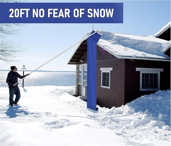 Premium 20 Feet Aluminum Snow Rake with Anti-Skid Handle & Snow Slide - Efficiently Remove Snow, Leaves, and Debris