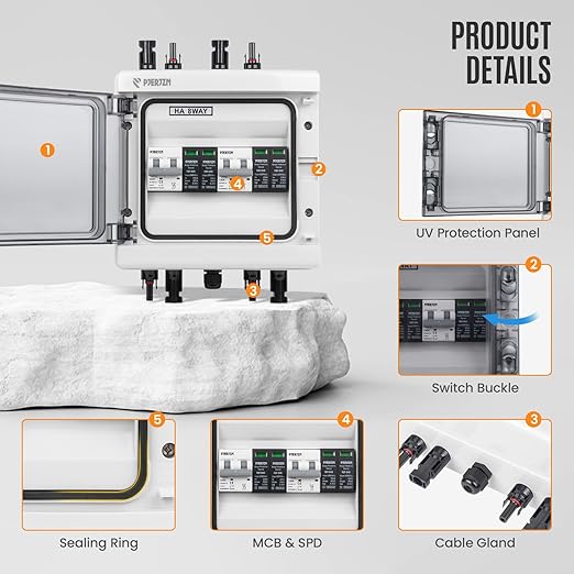 Solar Combiner Box (1 in 1 Out/2 in 2 Out/3 in 3 Out/4 in 4 Out) PV Combiner Box with 1000V DC 40A MCB & 20-40KA SPD Power Distribution Box (2String 2in2out)