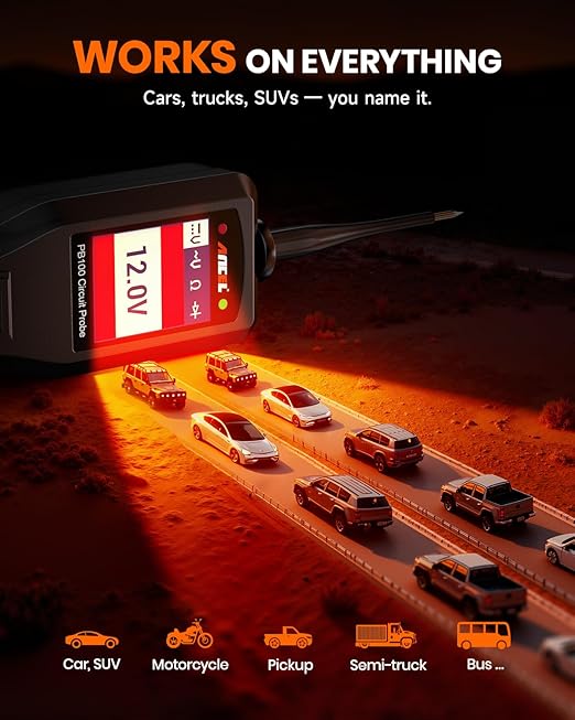 ANCEL PB100 Automotive Power Circuit Probe, 12-24 VDC Car Electrical Diagnostic Tool, AC/DC Voltage Current Resistance Short Detection, Trailer Fuse Tester, Digital Voltmeter Ohmmeter, 40FT Cables