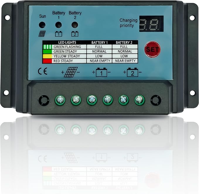 Dual Battery Solar Charge Controller 10A 20A 30A PWM 12V 24V System Batteries Power Panel Regulator Charger (20A)