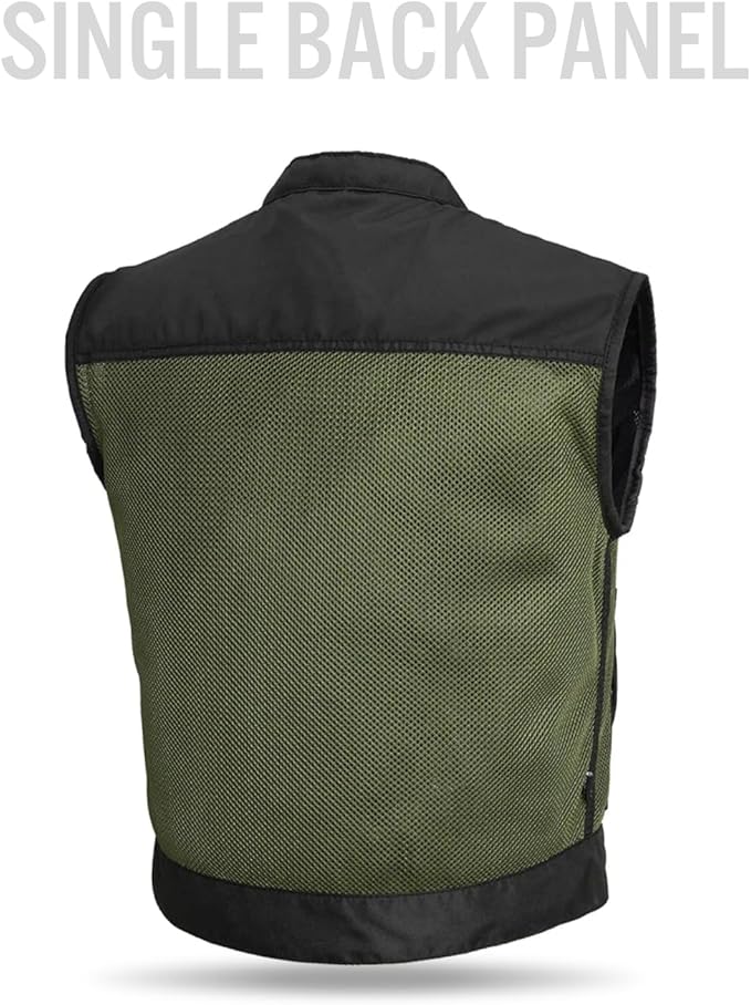 First Mfg Co Lowrider Mens Motorcycle Biker Riding Armor Club Style Black Leather, Twill, Moto Mesh, Perforated Vest