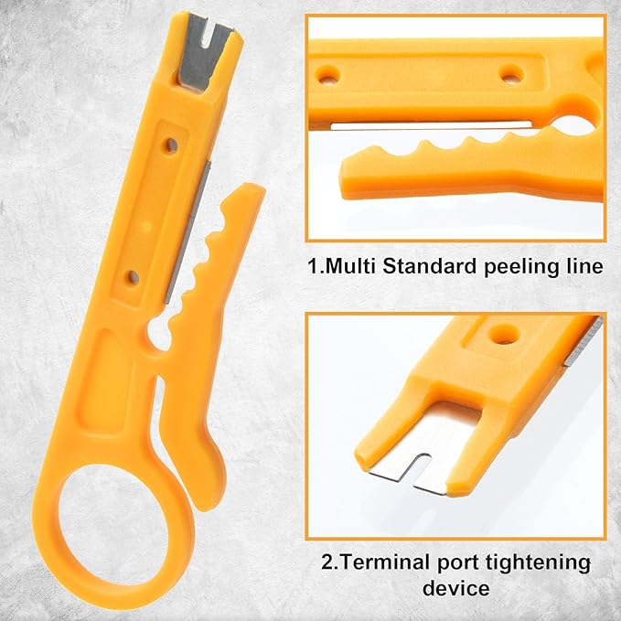 10pcs Mini Wire Stripper with Secure Finger Loop, Small Cable Stripper Cutter Tool, Wire Punch Down Tool for Diameter 5-6.2mm Cables Data Wires- Yellow
