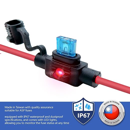 Waterproof in-line ASP LED Fuse Holder,12 AWG for Automotive, Marine（2 Pack）