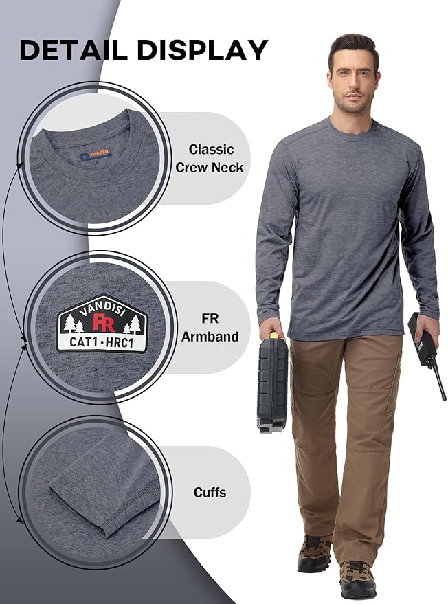 FR Shirts for Men 4oz Lightweight Fire Resistant Shirts for Men Long Sleeve Welding Shirt CAT1