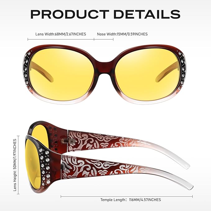 HAOLOTA Night Vision Driving Glasses Women Anti Glare Polarized, Wrap Around Nighttime Safety Glasses UV Protection