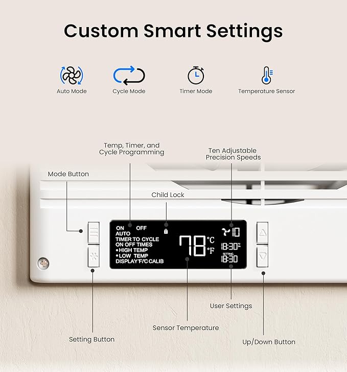 8" Room to Room Ventilation Fan with Remote, Quiet Reversible Through the Wall Air Transfer Fan, 10-Speed Smart Exhaust Vent, Temperature Control, ETL Certified for Bedroom, Kitchen, Laundry
