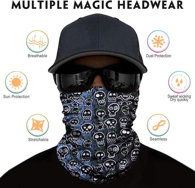 Venswell Neck Gaiter Face Mask Men Women,Seamless Bandana Rave Face Cover Scarf Mask,Balaclava,Headband, Head Wrap,Headwear