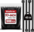 Zip Ties 10 inch (1000 Pack), Black Cable Ties, 45lb Tensile Strength, Wire Ties, Glufirm
