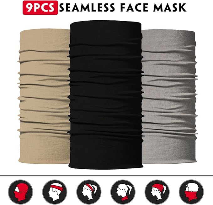 Venswell Neck Gaiter Face Mask Men Women,Seamless Bandana Rave Face Cover Scarf Mask,Balaclava,Headband, Head Wrap,Headwear