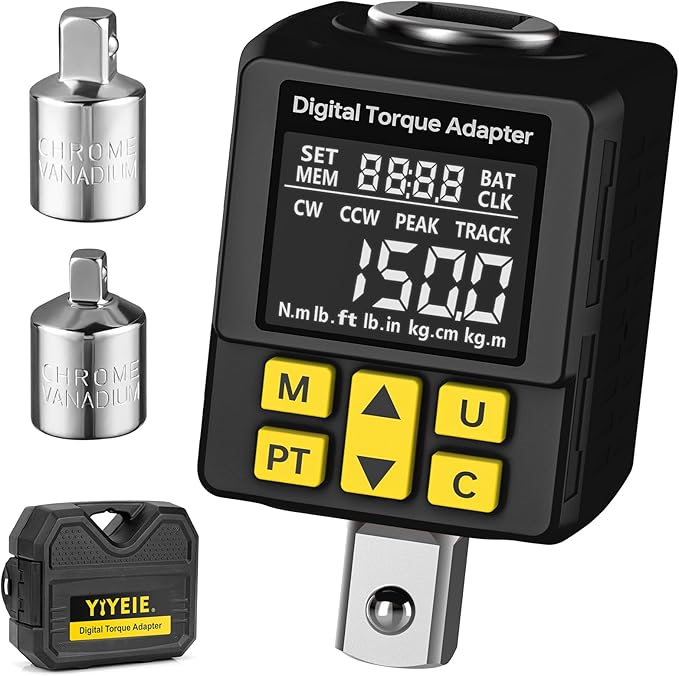 Upgrade Digital Torque Adapter, (±1% Accuracy, 7.5-150Ft-lb), 1/2" Digital Torque Wrench Adapter for Car, Versatile Meter - Smart Alert | Peak/Track | Preset | Store/Delete, for Automotive(203N.m)
