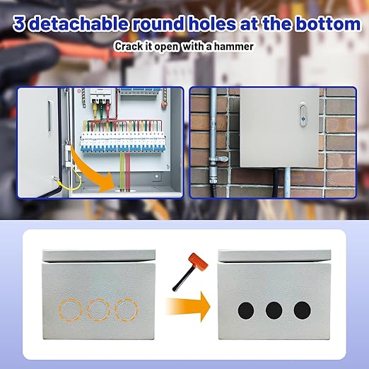 Outdoor Electrical Box 12 x 8 x 6''D NEMA 4X Enclosure Steel Box, Waterproof & Dustproof Outdoor/Indoor Lockable Electrical Junction Box, with Mounting Plate