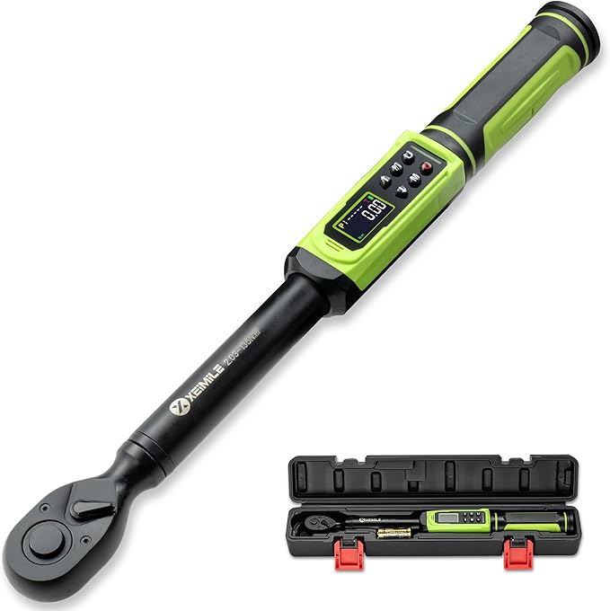 Digital Torque Wrench 3/8"Drive-1.5-99.6Ft.Lb/2.02-135N.m,Electric Torque Wrench With Vibration Buzzer LED Indicator,±2% Accuracy Five Units for Bike Motorcycle Car Auto Repair,DIY,Green Black
