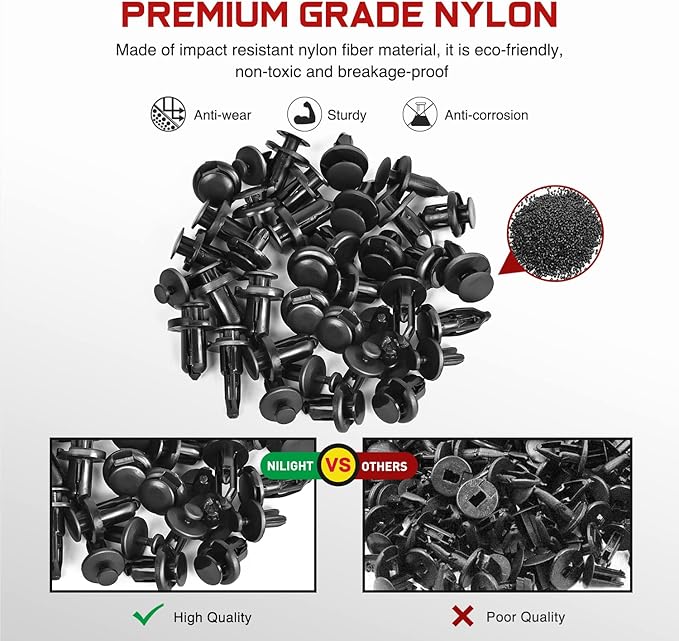 Nilight 240PCS Car Retainer Clips Fastener Remover 6.3mm 8mm 9mm 10mm Expansion Screws Replacement Kit Bumper Push Rivet Clips for GM Ford Toyota Honda Chrysler Bonus Fastener Remover 2 Years Warranty