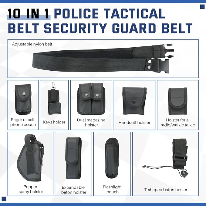DASBET 10 in 1 Police Tactical Belt Security Guard Belt Multifunctional Tactical Duty Belt Black Tactical Versatile Military Modular Equipment System Molded Duty Belt Set for Law Enforcement