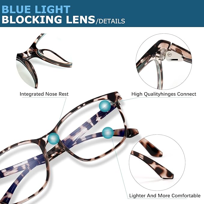 Blue-Light Blocking Glasses Computer Reading/Gaming/TV/Phones Glasses Fashion Anti Eyestrain Glasses for Women Men（B4 Gray + Douhua）