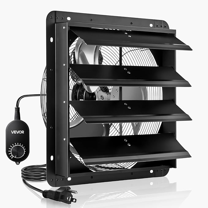 VEVOR 18'' Exhaust Fan, Wall Mounted Attic Fan with Variable Speed controller, 2200 CFM, Automatic Shutter, Ventilation and Cooling, Black