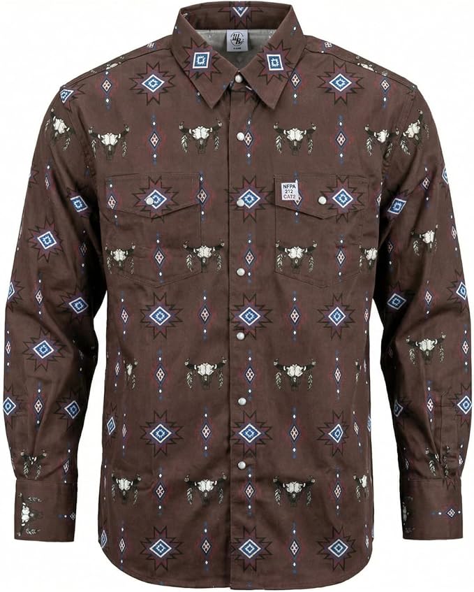WoahBros FR Shirts for Men, 8oz Midweight Flame Resistant Welding Shirt, 100% Cotton, Pearl Snap Buttons - CAT2/NFPA2112
