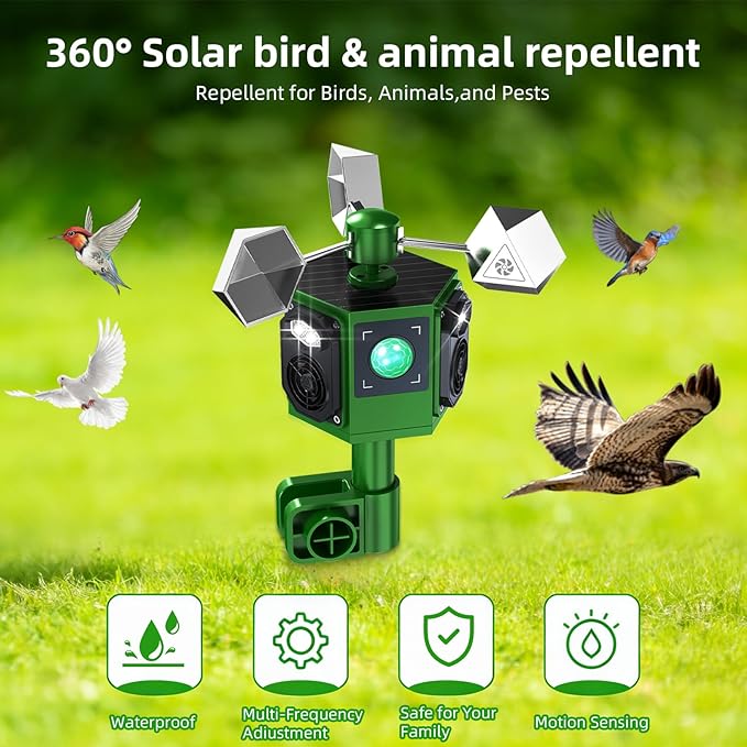 2026 Solar Ultrasonic Bird Repellent Devices Outdoor&Bird Scare Device with Reflective Bird Repeller-Woodpecker Deterrent Goose Deterrent Suitable for Outside Patio Balconies Garden Farm