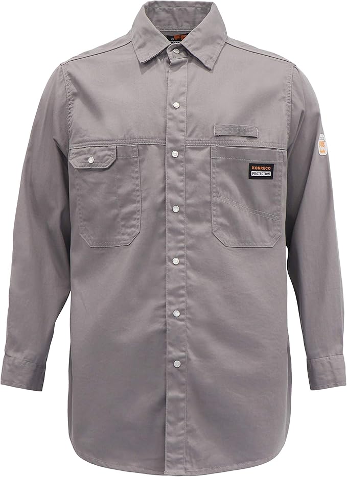 KONRECO FR Shirts for Men Fire Resistant Button Down Work Shirt 100% Cotton 6.5oz Lightweight Welding Shirts