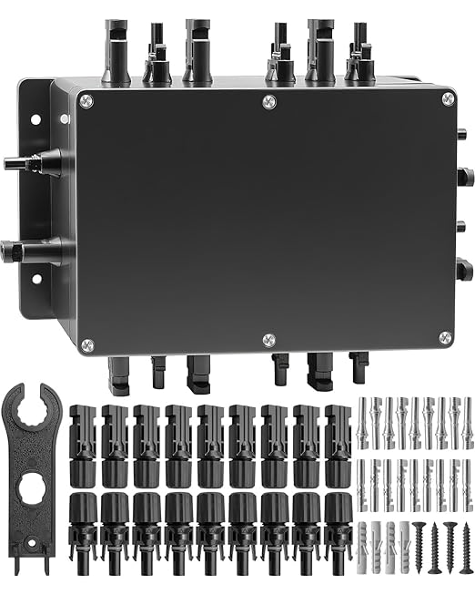 GMURA 8 String Solar PV Combiner Box, IP68 Waterproof Circuit Breaker Box with 30A Fuse & Install Screws & Wrench for RV Roof On/Off Grid Solar Panel System, 8 in 1 Out