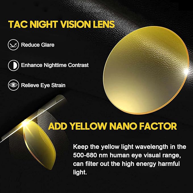 TJUTR Fit-Over Night Vision Driving Glasses for Men Women, Anti-Glare Polarized UV400 Yellow Lenses for Nighttime Safety