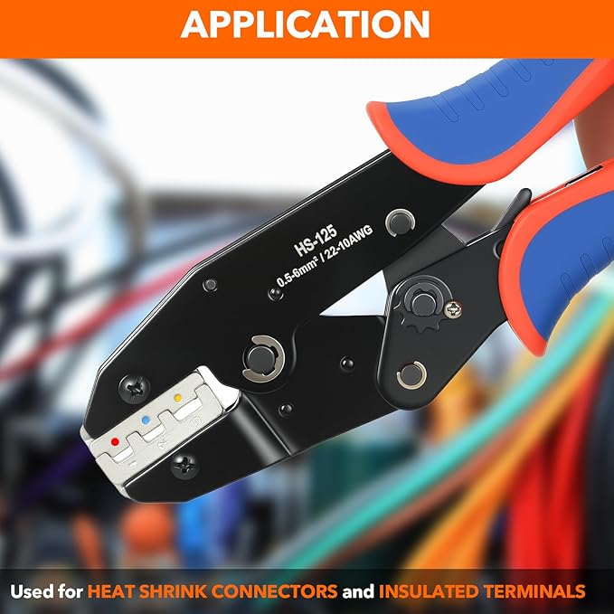 Crimping Tool for Heat Shrink Connectors, Amliber Ratcheting Wire Crimper Tool - Crimping Pliers - Electrical Crimping Tool AWG22-10 For Insulated Nylon and Wire Connectors
