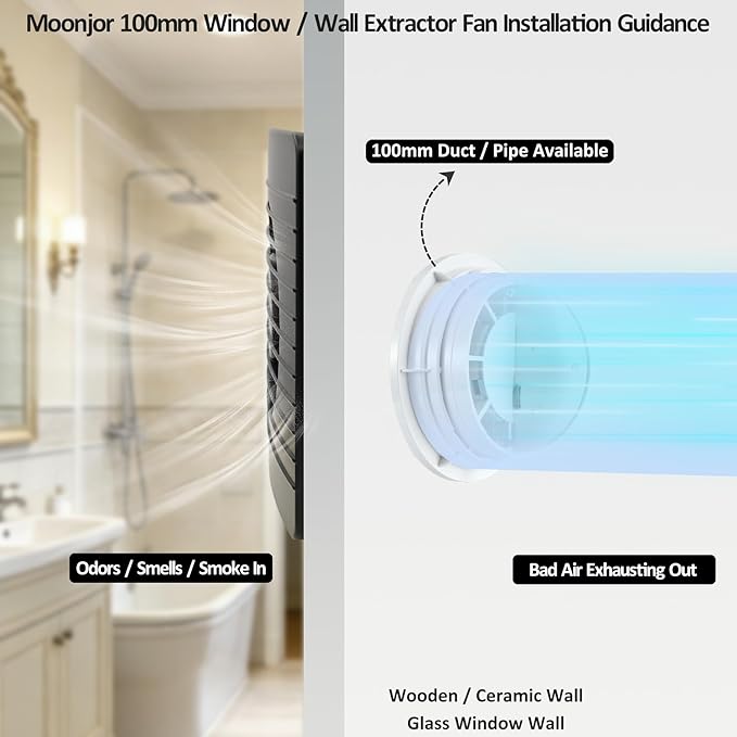 4inch Exhaust Fan, Black Window Wall Mount Vent Extractor Fan w/Button Switch, Cord for Kitchen Bathroom Workshop Garage