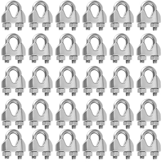 SEUNMUK 40 Pack 5/16 Inch Wire Rope Clamp, 304 Stainless Steel M8 Wire Rope Cable Clip Clamp, Premium and Strong U Bolt Saddle Guy Fastener, Silver