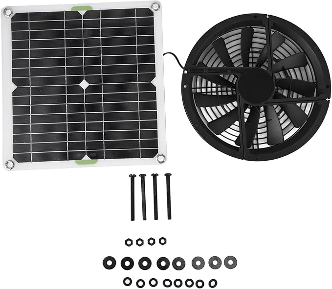 Solar Exhaust Fan Kit, 10 Inch 100W Solar Powered Round Ventilation Fan with Protective Grill for Greenhouse, Shed, Pet House & Window Air Circulation